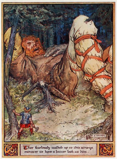 Thor Fearlessly Walked up to this Strange Monster to Have a Better Look at Him, illustration from 